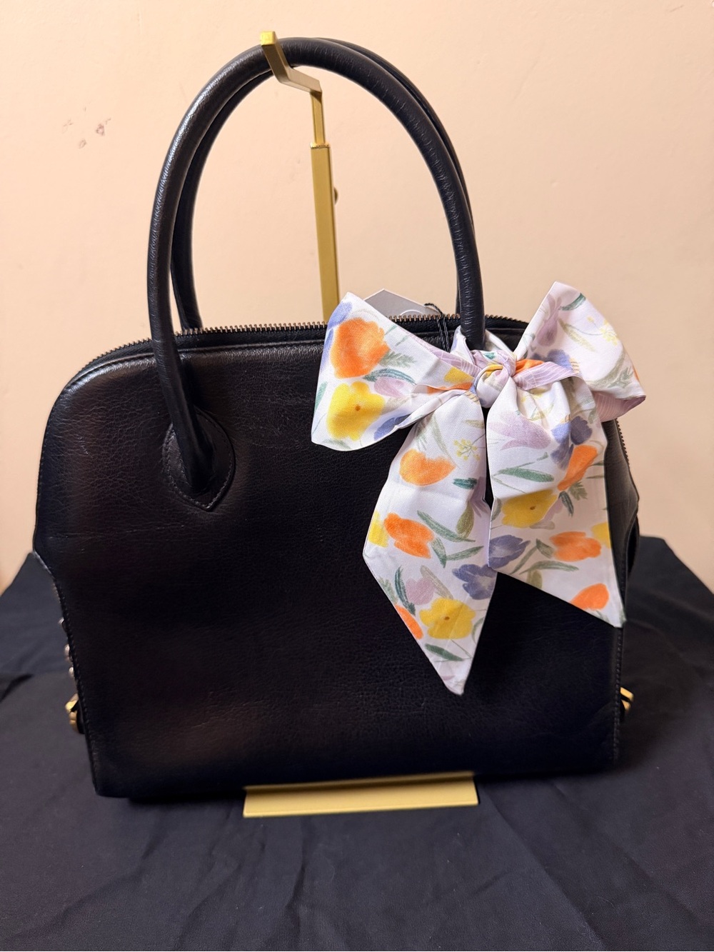 Authentic Salvatore Ferragamo Black Leather Top Handle Bag + COA